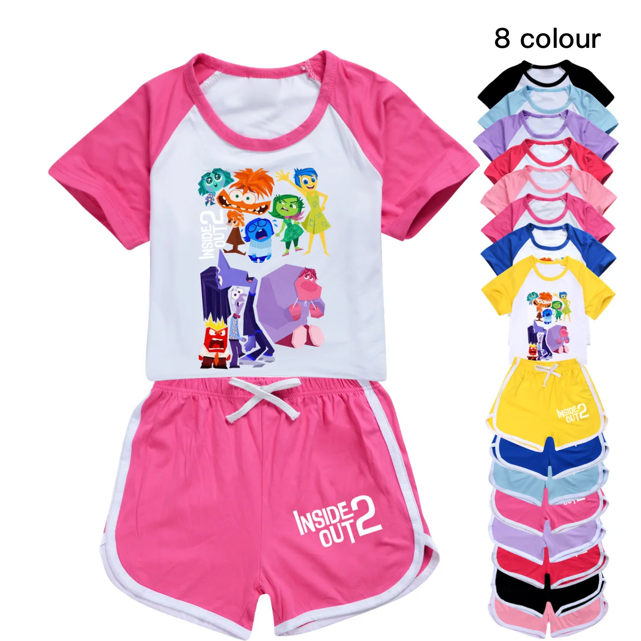 Intensamente2 New Kids Inside Out 2 Clothes Girls Outfits Sets Junior Boys Cartoon JOY SADNESS T-shirt Shorts 2pcs Sportsuit