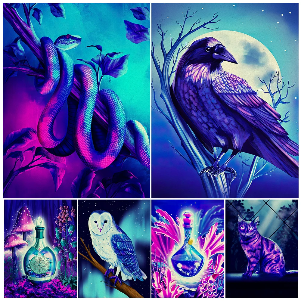 Witch Potion,Magical Crystal Ball,Wall Art Print Owls,Snakes,Crows,And Wizards Witchcraft Element Art Poster Print Home Decor