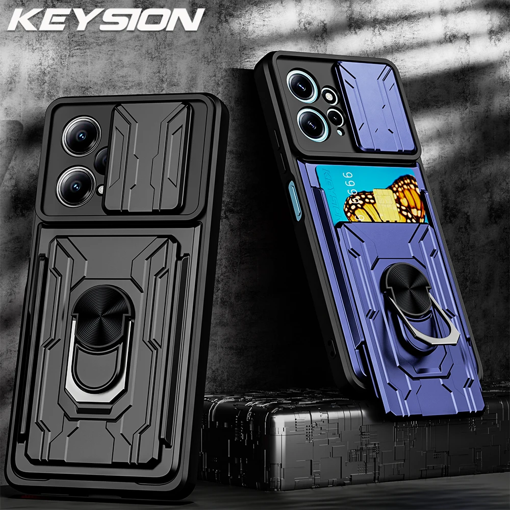 KEYSION Shockproof Case for Redmi Note 12S 4G 12 Pro+ 5G Card Bag Slide Camera Protection Phone Cover for Xiaomi POCO F5 X5 Pro