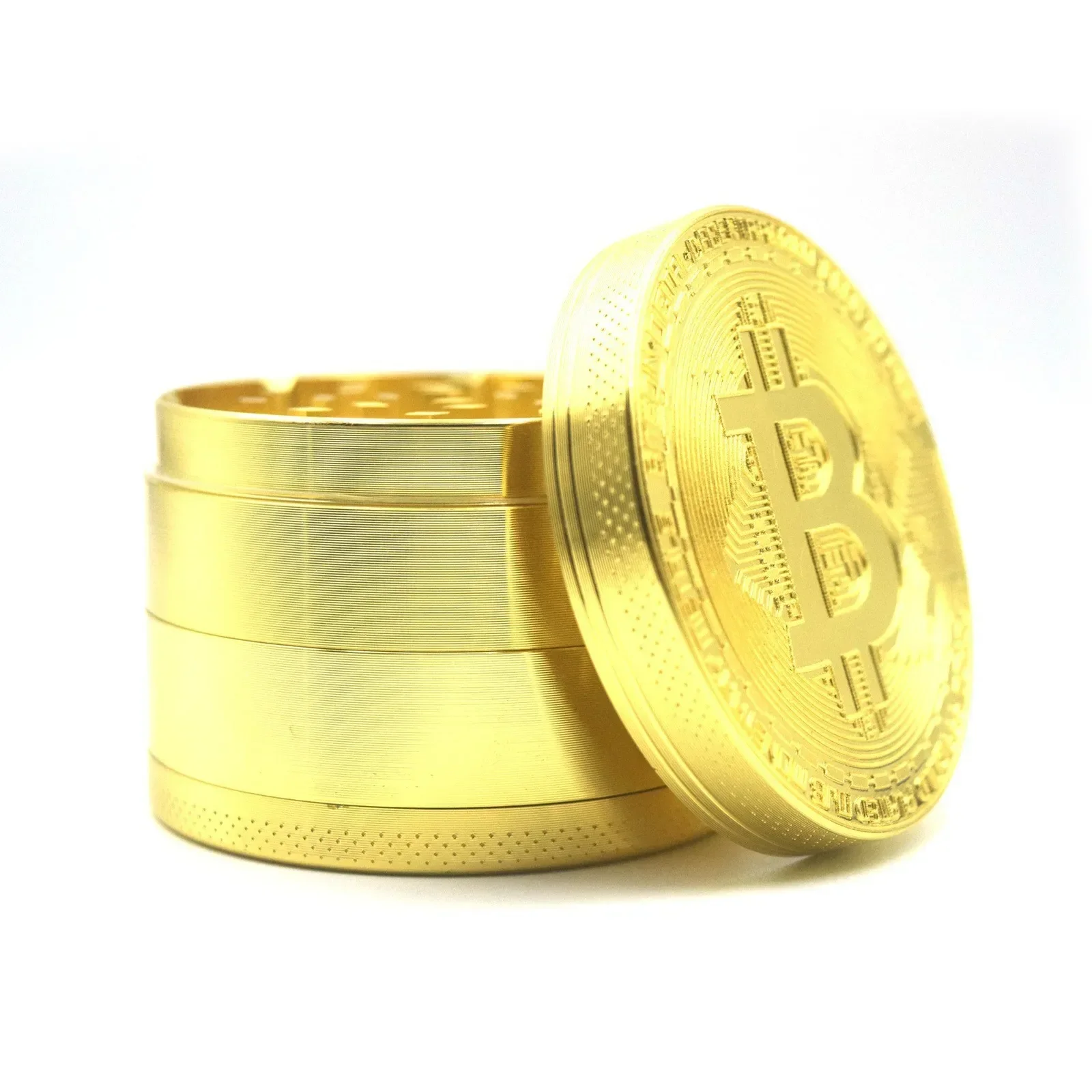 

New Bitcoin Zinc Alloy Cigarette Grinder 63MM Four Layer Currency Metal Grinder