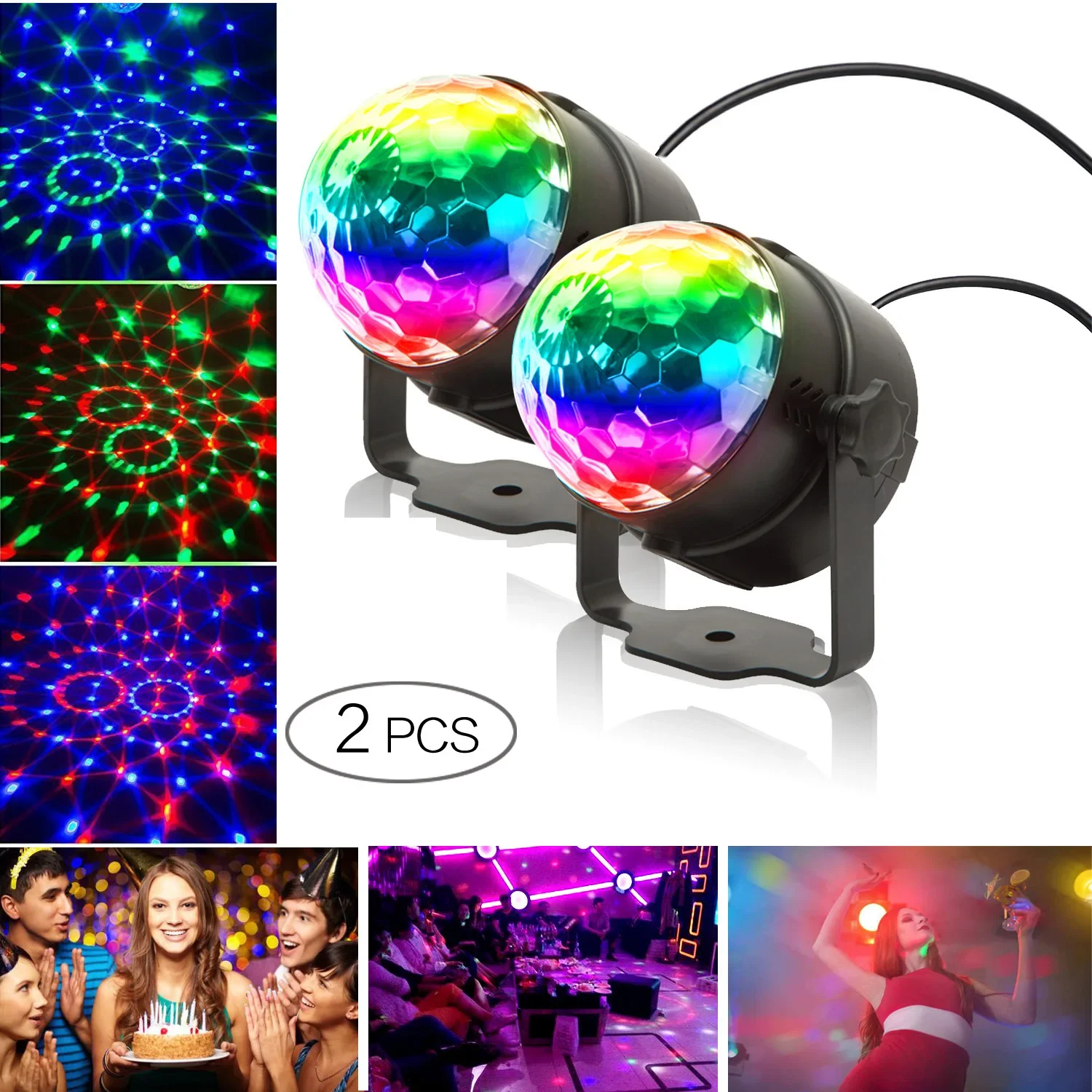 RGB LED Stage Disco Light DJ Colorful Rotating Strobe Ball Lamps With Remote Control For Birthday Party Club Show Wedding Bar