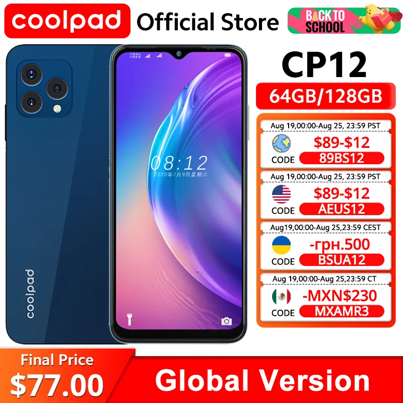 

Смартфон Coolpad CP12, 4 ГБ + 64 ГБ/128 ГБ, восьмиядерный процессор, 6,517 дюйма, дисплей с каплями воды, аккумулятор 4500 мАч, основная камера 13 МП, Android 13