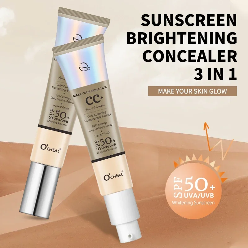 Ocheal 30g CC Cream Fondotinta Waterproff Correttore Crema solare idratante Liquido SPF 50+ Primer trucco illuminante a lunga durata