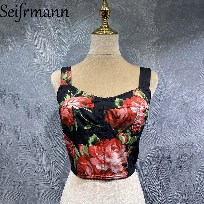 

Seifrmann 2026 Spring Women's New Fashionable High Quality Suspenders Cotton Printed Slimming Short Top