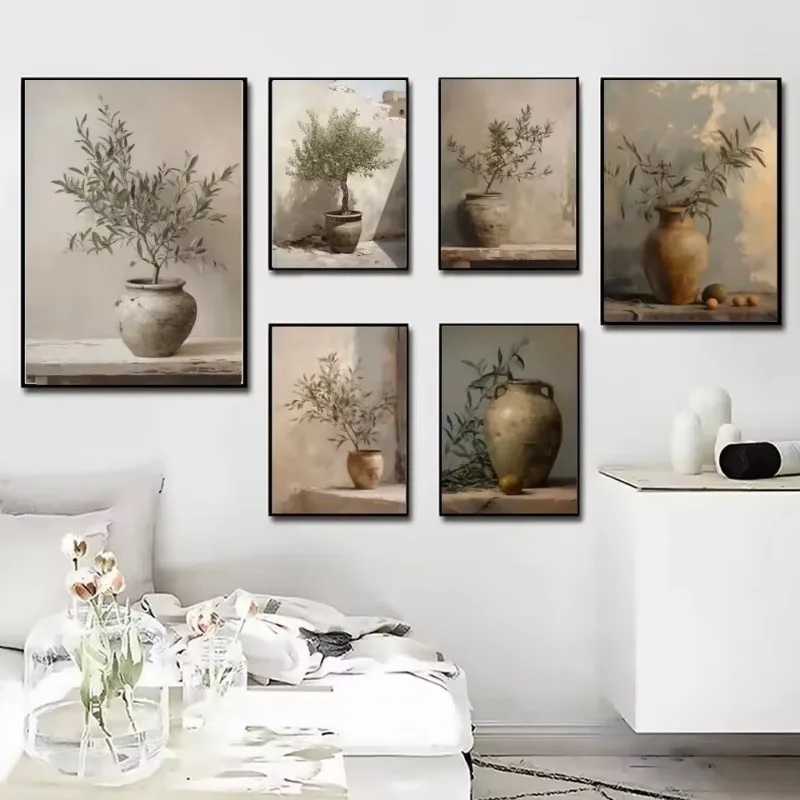 آرت ديكو ريترو الأزهار زهرية قماش جدار الفن طباعة، فرملس الحديثة مجردة زهرة ملصق لديكور المنزل، ديكور الغرفة الجمالية