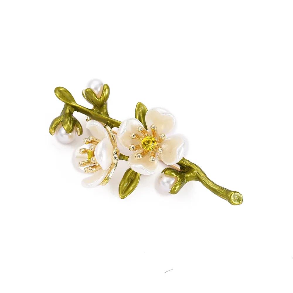 Vintage Temperament Green Jasmine Brooch for Women Crystal Flower Buckle Brooch Dress Clothes Suit Scarf Clip Jewelry Gift