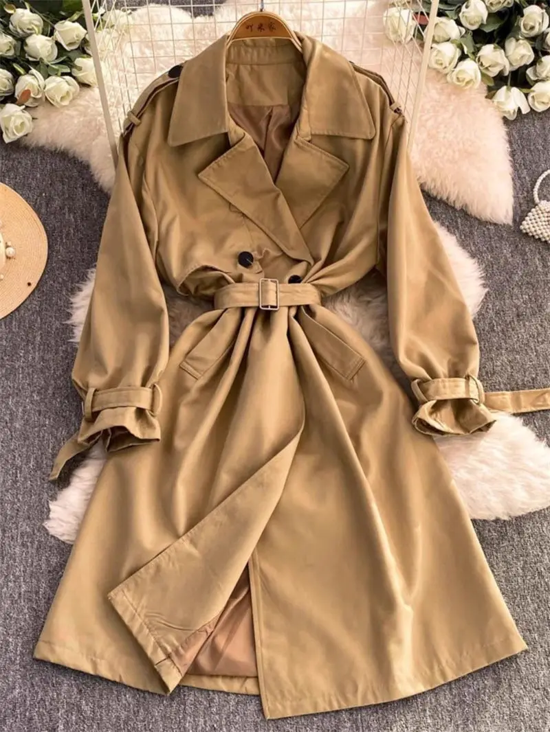 

Waist Up H Version Classic Big Collar Trench Coat For Women 2024 Autumn British Style High-End Belted Windbreaker Outerwear a147