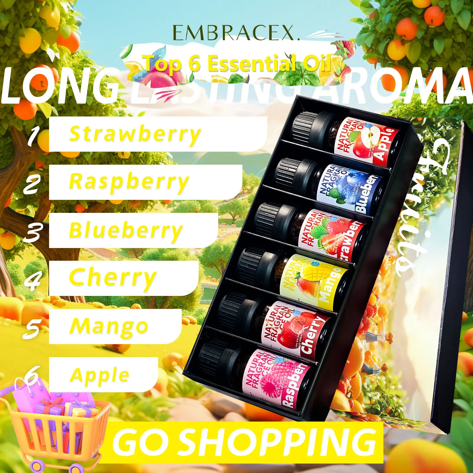 6 PZ 10 ML Frutti Oli Essenziali profumo donna MINI PERFUME SET colonia-Mango Mela Ciliegia Fragola Mirtillo Lampone