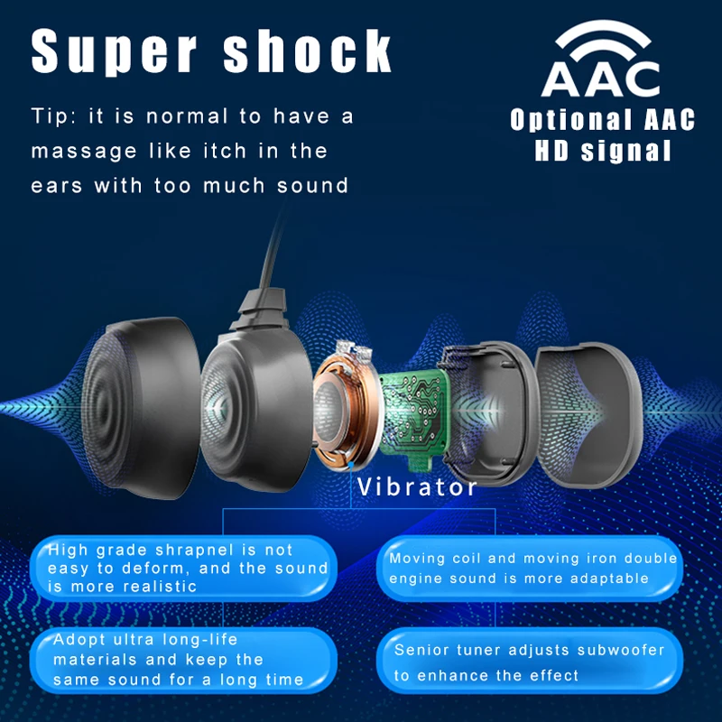 Sem fio Binaural Stereo Business Headset, condução óssea não está no ouvido Driving Earphones, bateria grande Touch Buttons