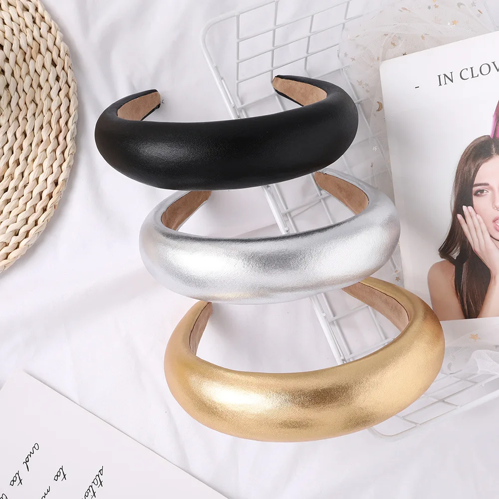 

1pc Leather Sponge Cushion Wide Headband Non Slip Hair Hoop for Women Daily Use Thickened Fashion Hair Accessory
