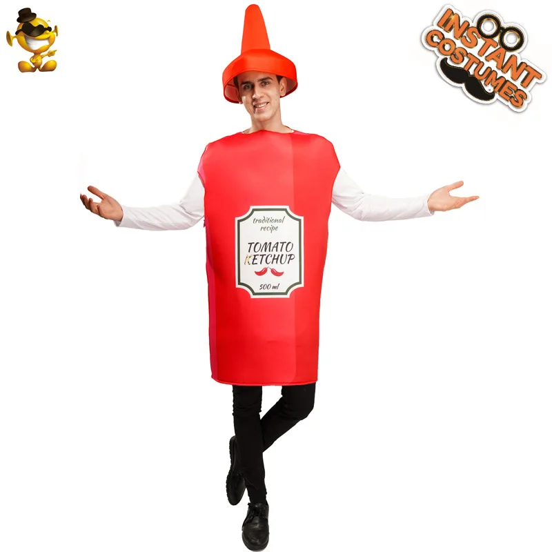 Ketchup mostarda picante Cosplay fantasia com chapéu para mulheres e homens, terno de Halloween, roupa de festa engraçada