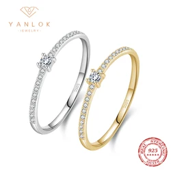 YANLOK Vintage 925 Sterling Silver Sparkling AAAA Cube Zirconia Rings for Women Wedding Stackable Finger Ring Classic Jewelry