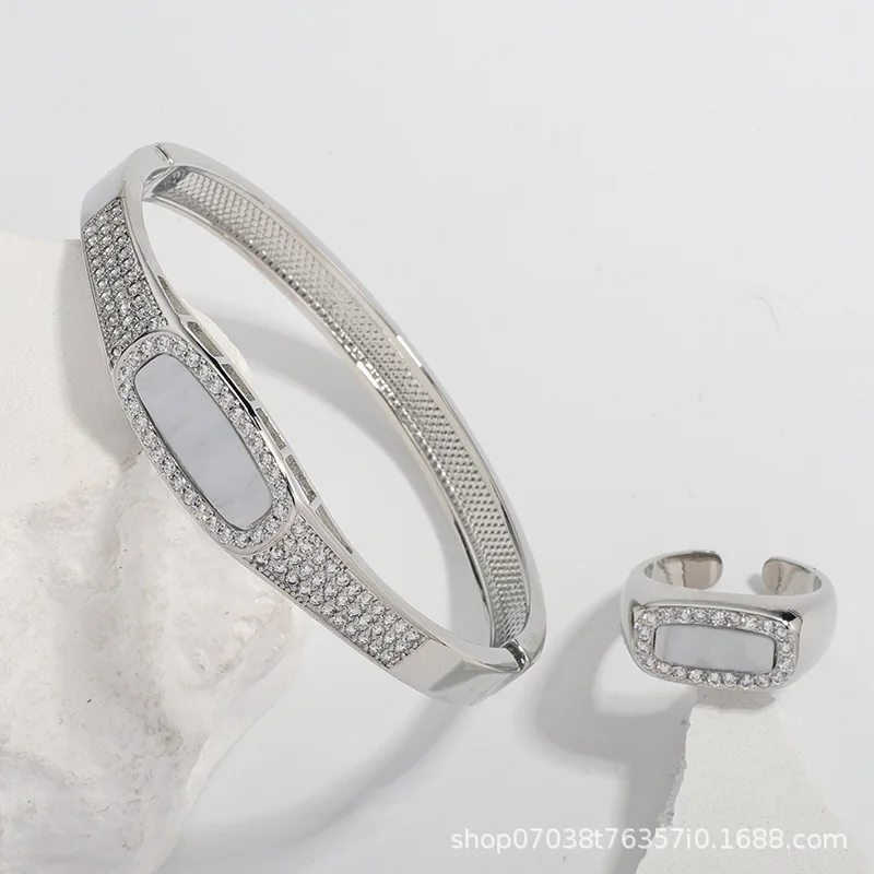 Ring bracelet two-piece micro-paved zircon jewelry set seashell jewelry women's commuting style zircon inlaid