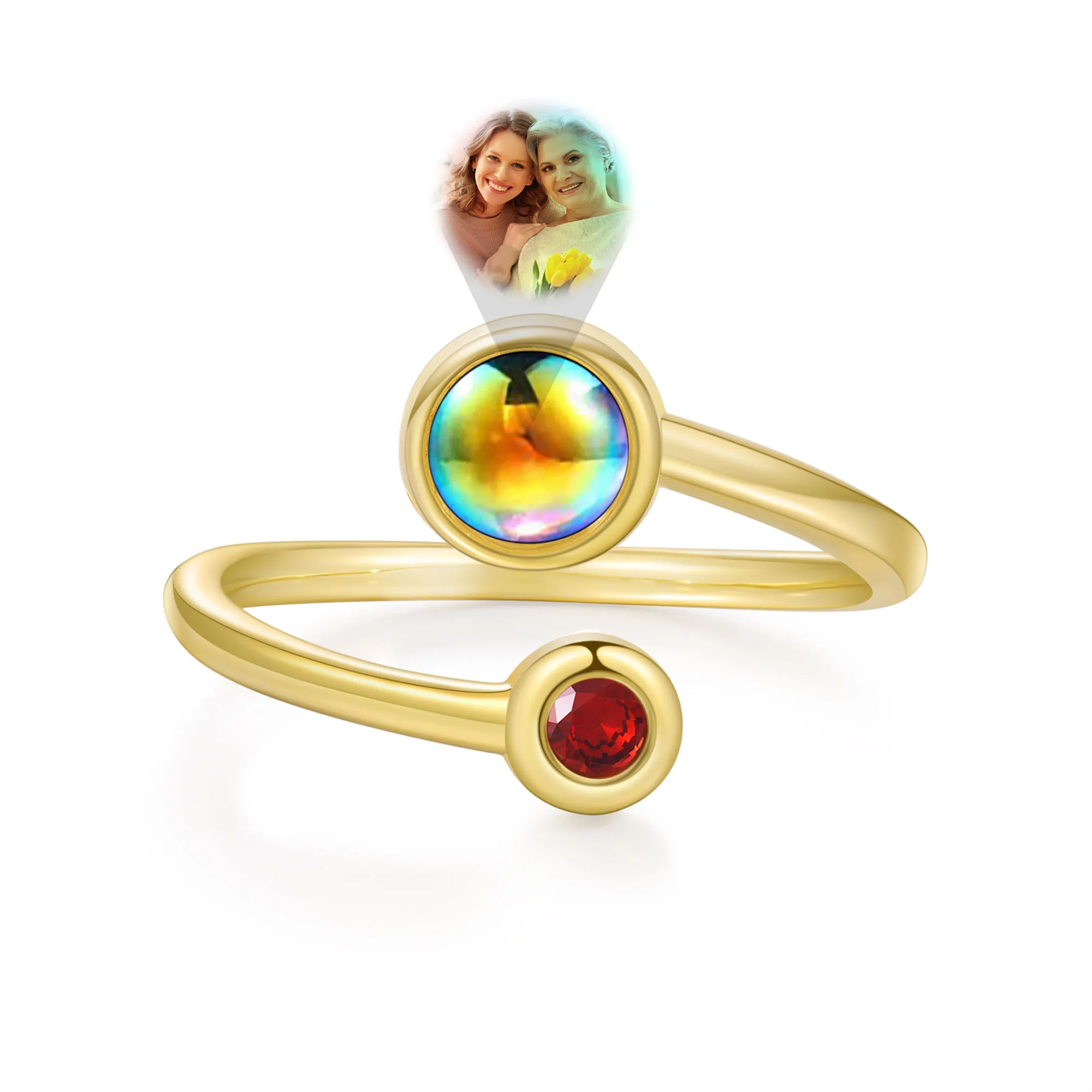 

Gold Color Personalized Photo Projection Ring with Birthstone Custom Picture Open Rings for Women Mothers Day Gifts for Mom