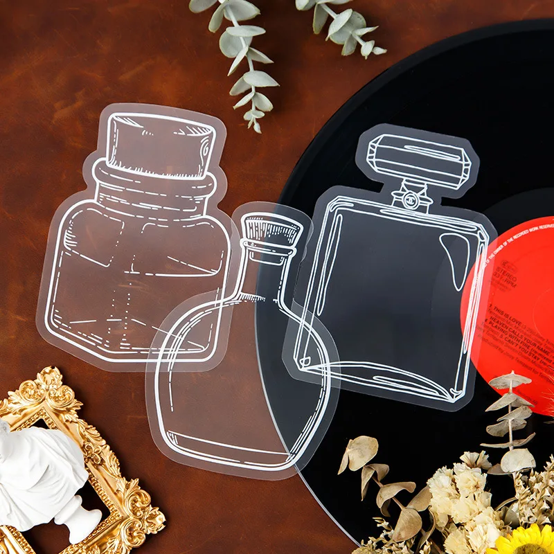 PET Sticker Bag DIY Bottle Dried Flower Handbook Sticker Transparent Bookmark Glass Bottle Sticker Decoration