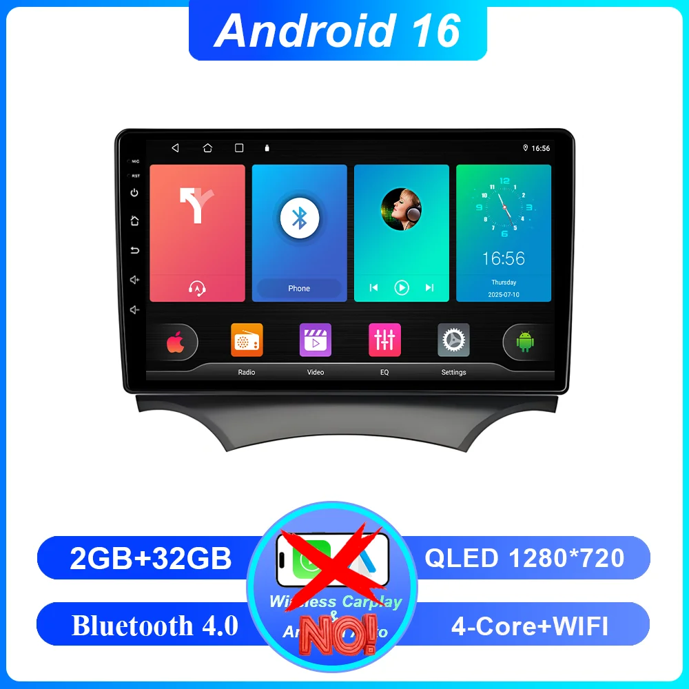 Android 16 Carplay voor Ford Ka 2008 - 2014 autoradio stereo multimediaspeler videospeler GPS navigatie QLED touchscreen 4G DSP