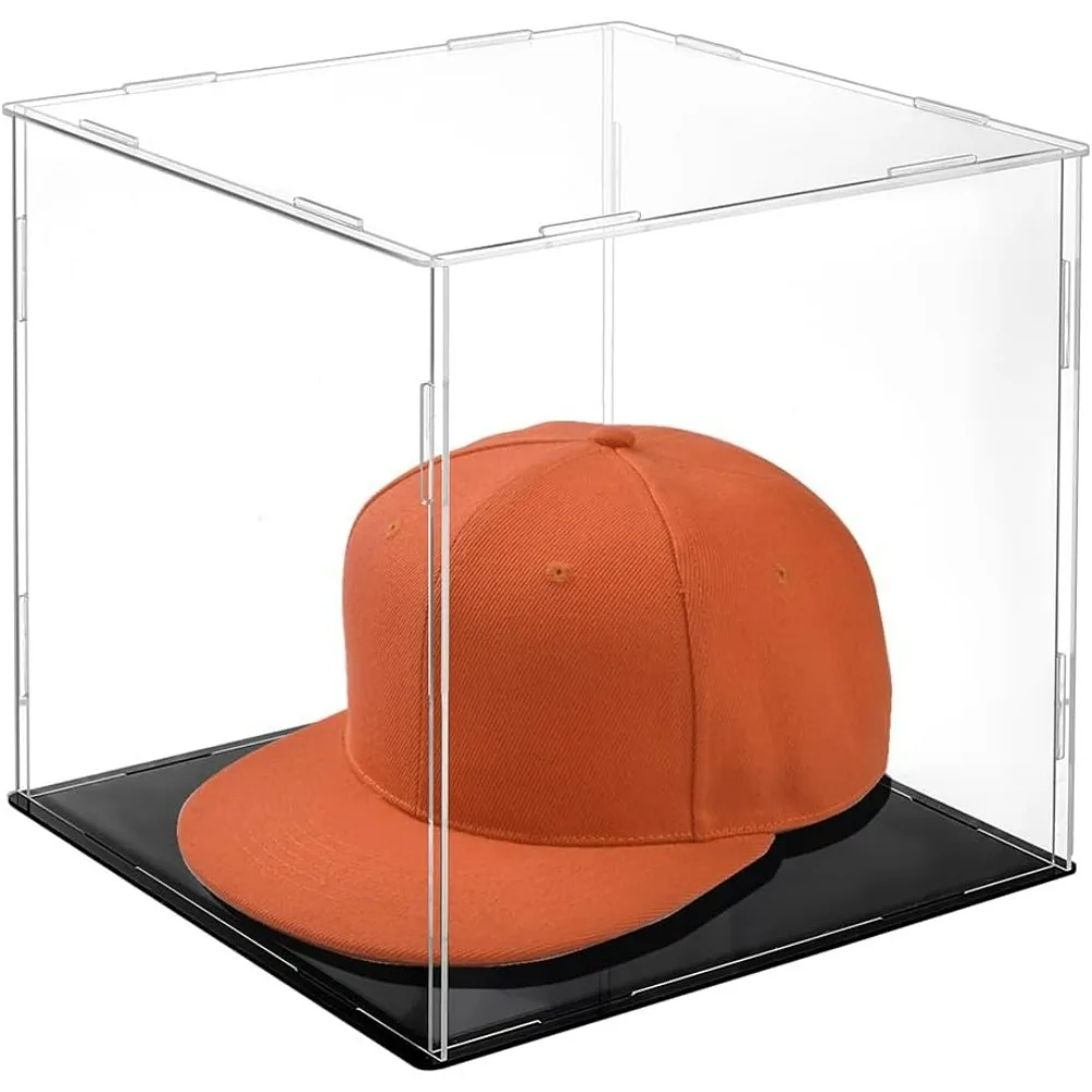 Display Case Clear Cube Baseball Holder Hat Display Case with Black Base Acrylic Display Case for Action Figures Baseball