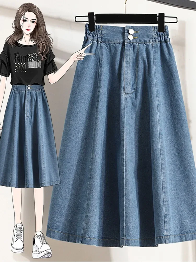 High Waist Casual Skirts Women New Arrival 2024 Summer Simple Style All-match Loose Thin Denim Ladies A-line Long Skirts ZL450