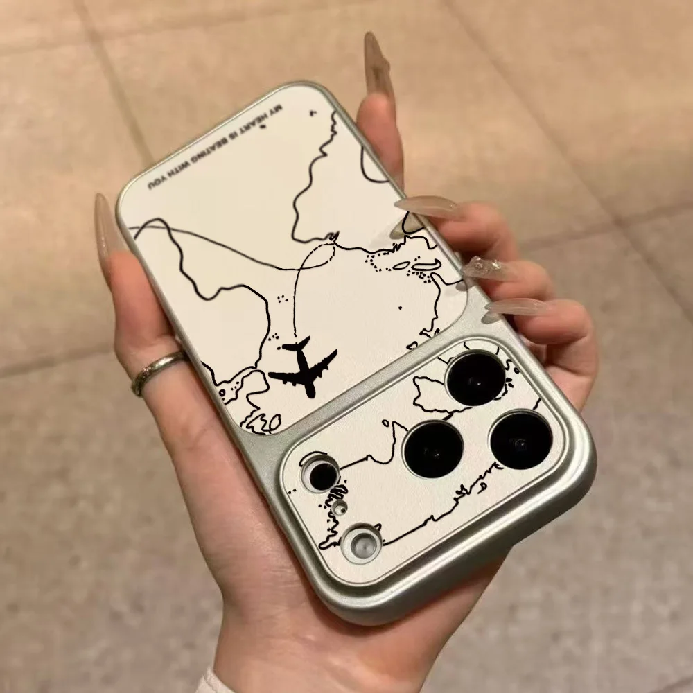 Travel-Inspired Airplane Route Phone Case For iPhone 17 Pro 16 13 14 15 Pro Max 12 11 Leather Soft Silicone Cover With Lanyard view 5