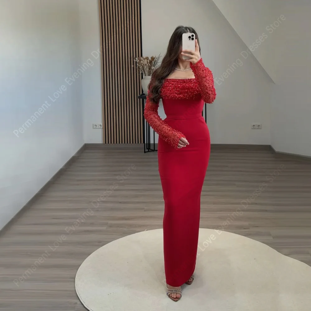 

Square collar Formal Occasion Women Evening Dresses Long Sleeves Mermaid Prom Gowns Cocktail Party Vestido Para Mujer Customized