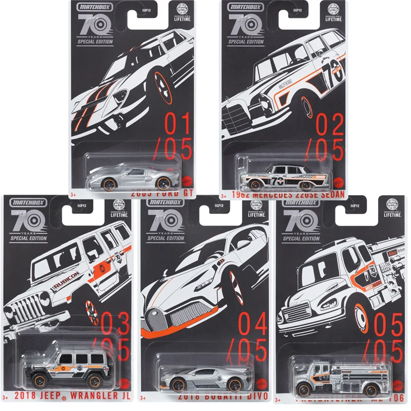 

NEW Matchbox 1:64 BUGATTI DIVO BENZ 220SE JEEP WRANGLER FORD GT 70years Special Edition 1/64 Diecast Model GGF12