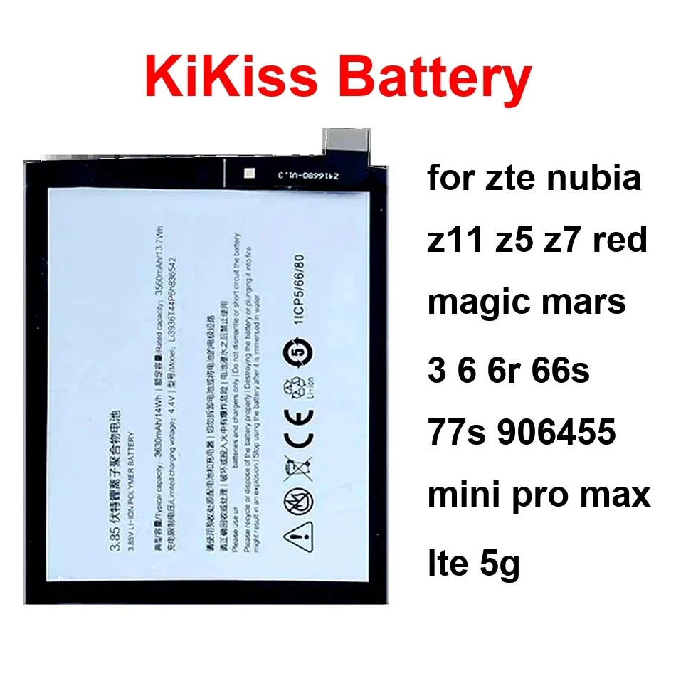 

Li3936t44p6h836542 Li3823t43p6ha54236-H Battery For Zte Nubia Z11 Z5 Z7 Red Magic Mars 3 6 6R 66S 77S 906455 Mini Pro Max Lte 5G