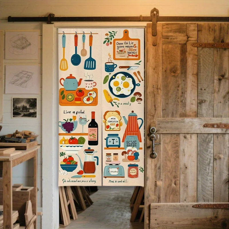 VIKAMA Cookware and Food Pattern Kitchen Theme Door Curtain Kitchen Dining Room Partition Curtain Home Decoration