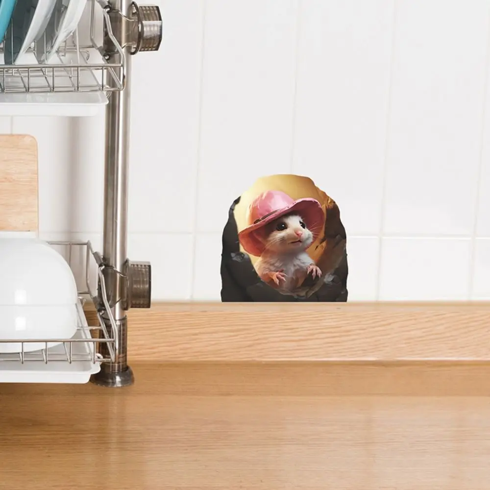 Karikatür küçük sıçan delik etiket fare deliği sevimli fare deliği duvar çıkartmaları DIY Mini 3D sıçan duvar çıkartması duvar güzelleştirme