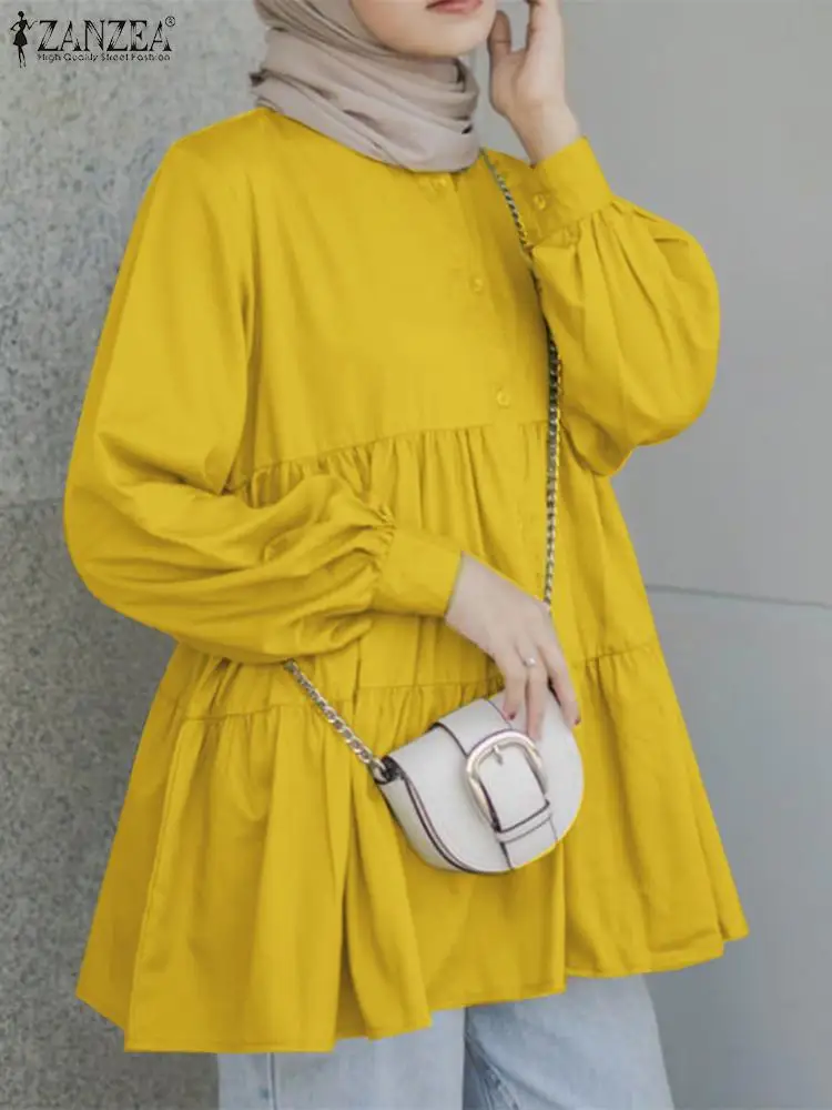 

2023 ZANZEA Fashion Women Long Sleeve Shirt Autumn Casual Ruffles Tops Female Buttons Down Blouse Muslim Abaya Blusas Chemise