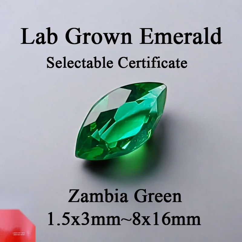 Lab Emerald Loo Gemstones Marquise Cut Zambia Green Color for Diy Jewelry Making Selectable Cercificate