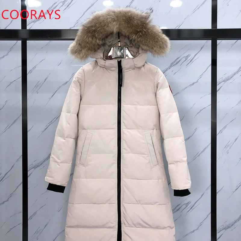 Canadian Down Jacket Women Long Coat Parka Expedition White Goose Down Hooded Waterproof Jacket Authentic Coyote Fur 3035L