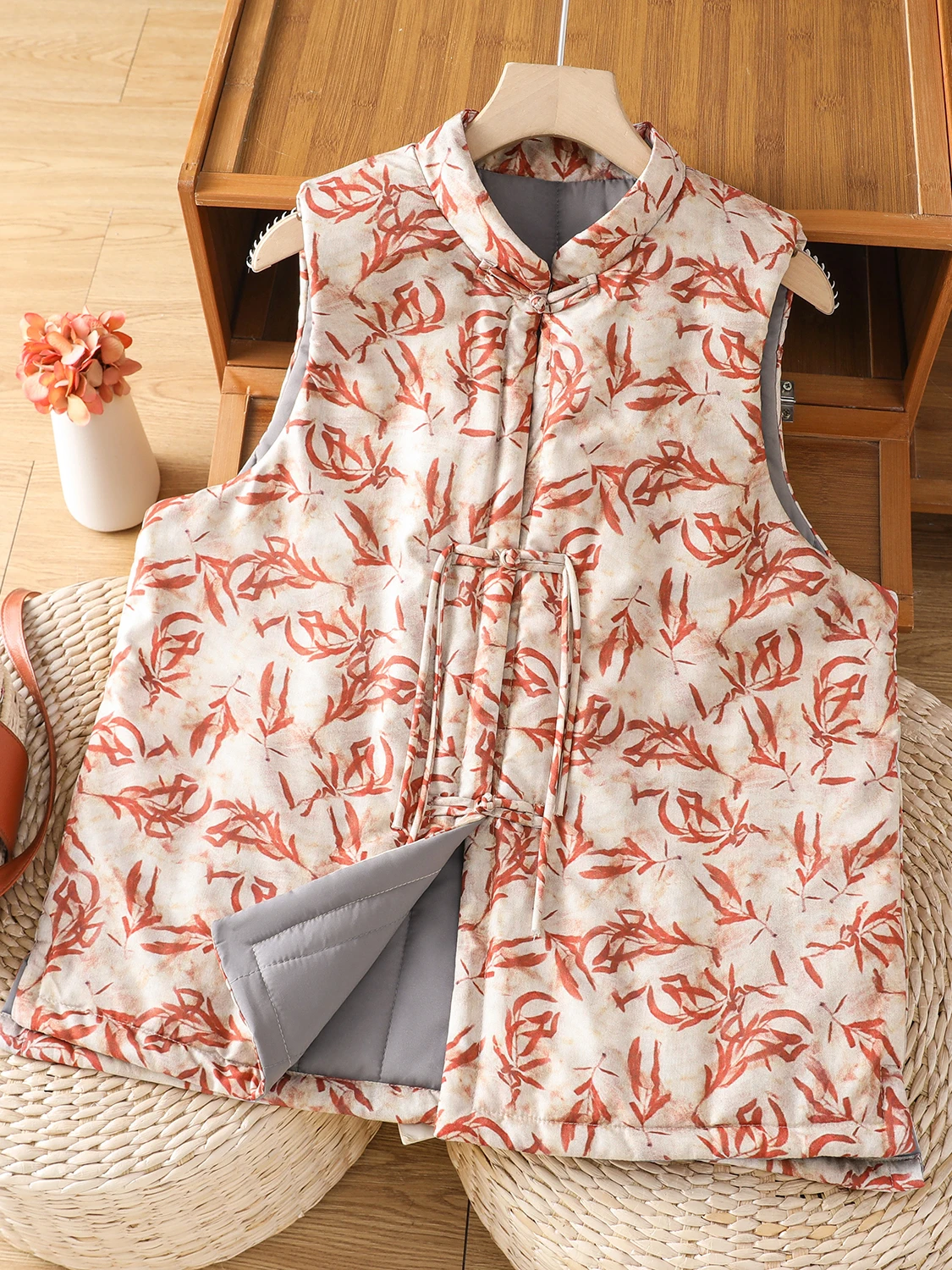 

New Chinese Sle Women's Vest with Button Ba Cotton Svel Top Large Size Artistic Commute Sle Long Sve Outerwear