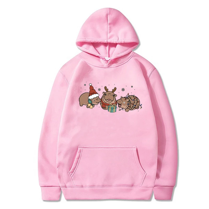 2024 Moo Deng Christmas Oversized Sweatshirt, Cute Moo Deng Hippo Plus Size Christmas Sweatshirt, Moo Deng and Christmas Tree