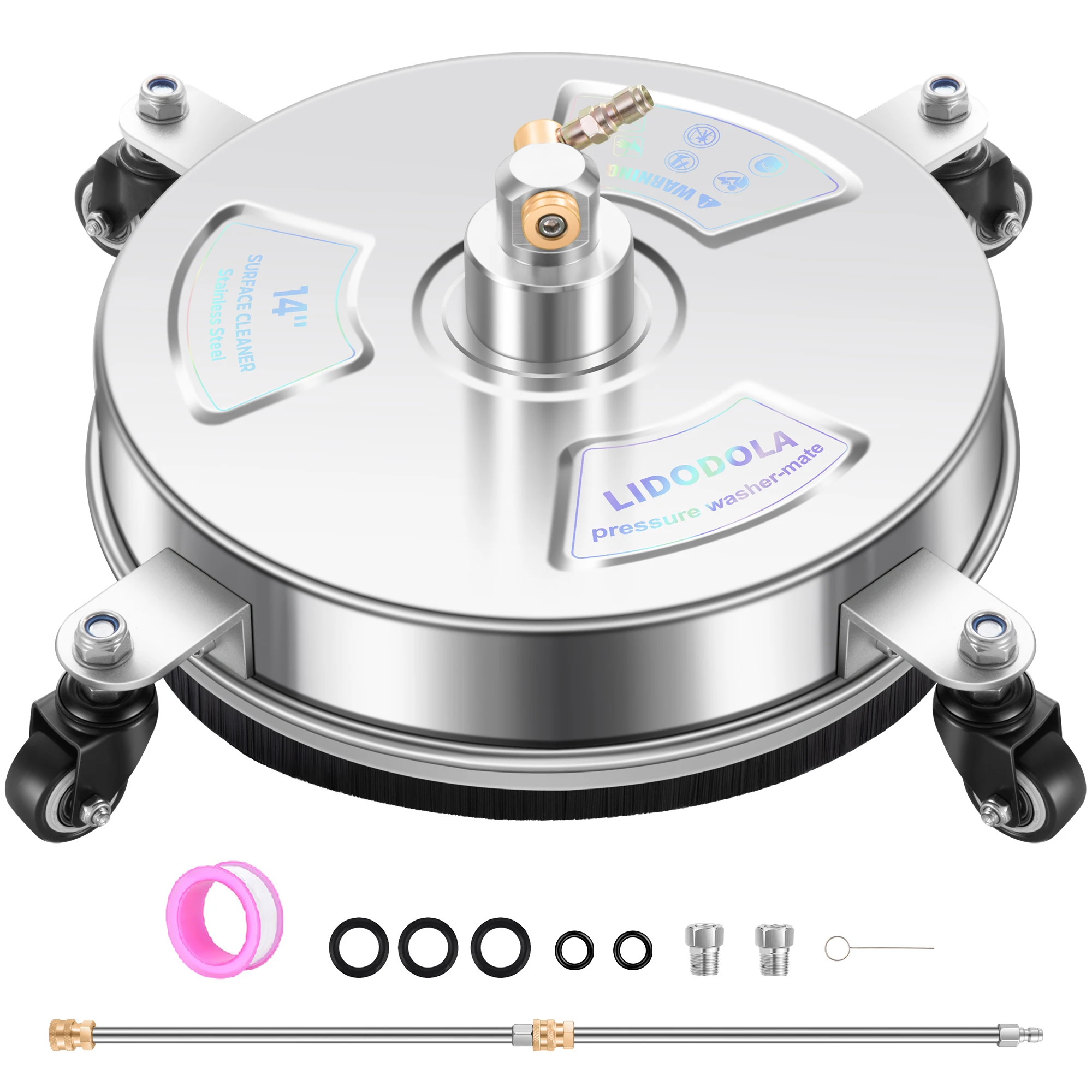 

14-дюймовый очиститель поверхностей из нержавеющей стали с 4 колесами для бетона, патио, тротуара, террасы и подъездных дорожек