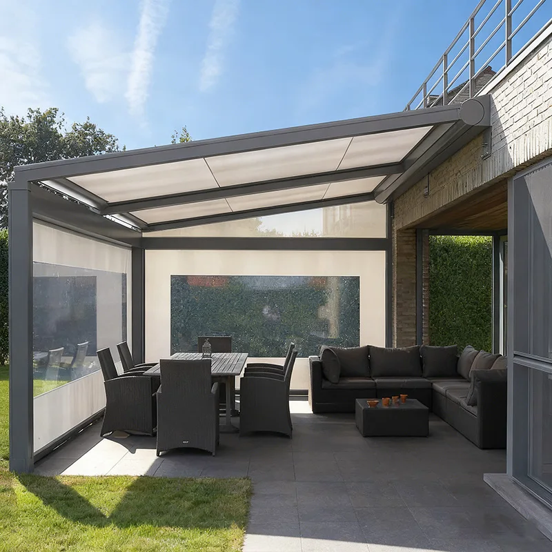 Factory Electric Remote Open Roof System PVC Waterproof Sun Shade Canopy Balcony Outdoor Garden Living Weather Solution Windows