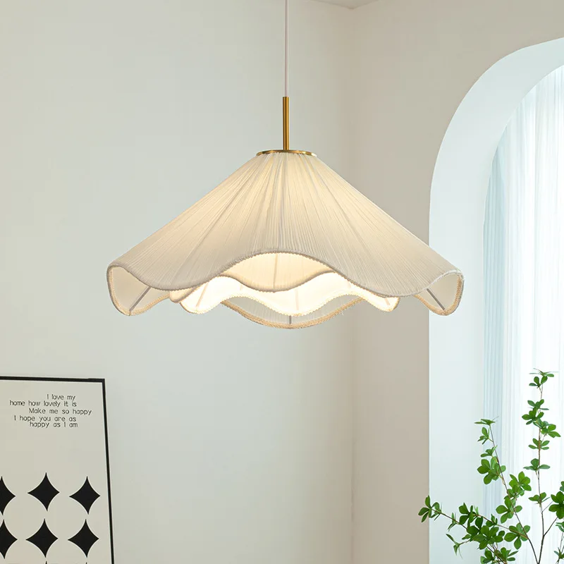 

French Cream Style Fabric Pendant Light LED Living Room Corridor Bedroom Study Restaurant Nordic Minimalist Romance Hanging Lamp