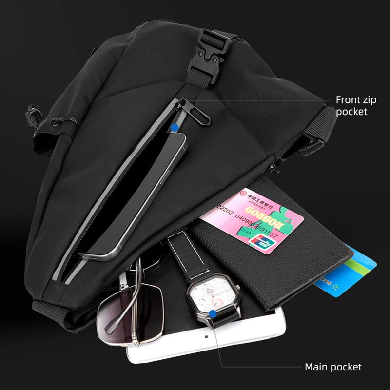 Reflective Strip Breast Bag Lightweight Men Chest Packs Crossbody  Sports Bags with Front Zip Pocket Portable Shoulder Pack