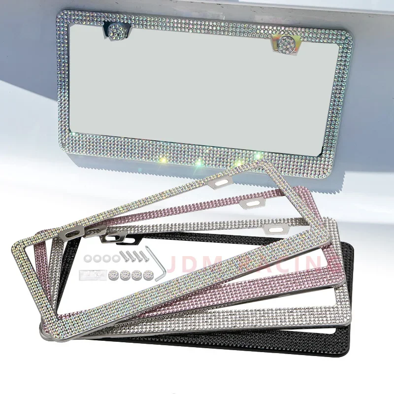 NOWA błyszcząca kryształowa ramka na tablicę rejestracyjną samochodu kobiety Rhinestone ramka na tablicę rejestracyjną uchwyt akcesoria samochodowe ze śrubą 31*16cm