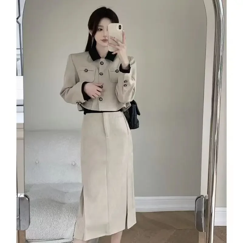 Insozkdg Elegant Sophisticated Light Mature Skirt Suits Women 2024 Spring Autumn New Slimming Casual Two-Piece Set High Quality