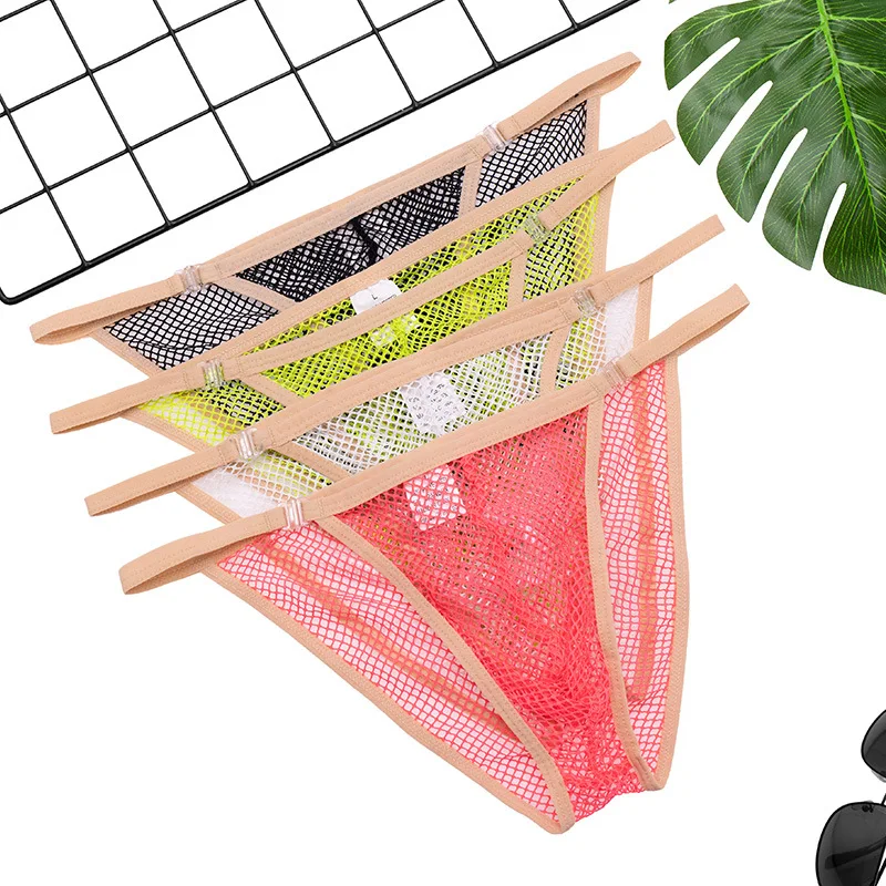 Cuecas transparentes masculinas, roupa íntima sexy de malha, lingerie erótica com fivela ajustável, rede arrastão, moda masculina, lingerie quente