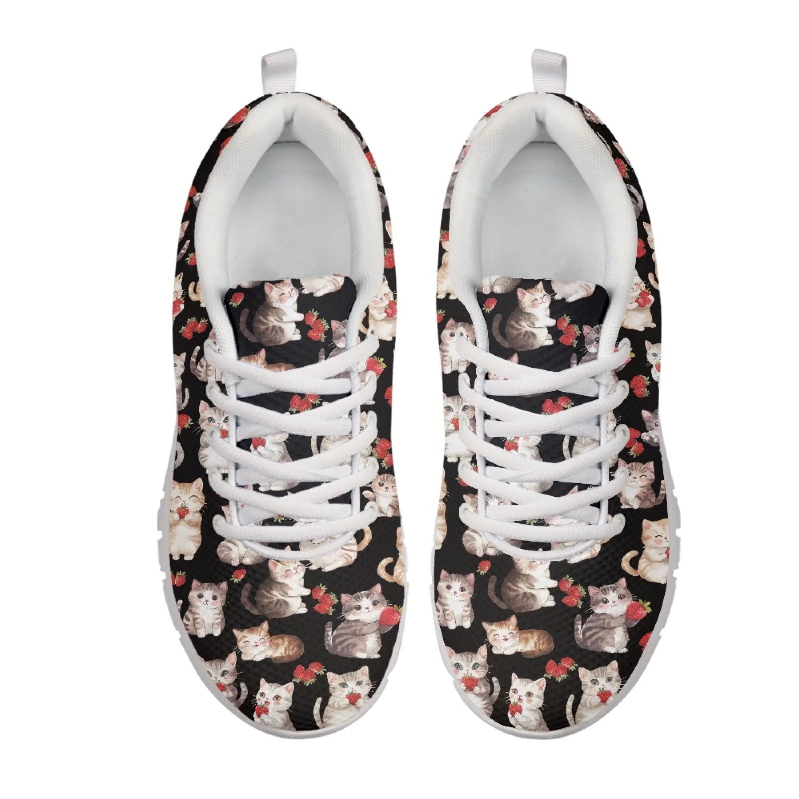 Coloranimal Cute Cat Strawberry Womens Athletic Walking Sneakers Anti-Slip Lace Up Women Running Shoes for Outdoor
