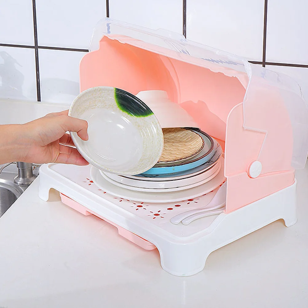 

Bottle Cup Storage Box Dish Drying Rack Plastic Drainer Glass Plate with Lid Racks