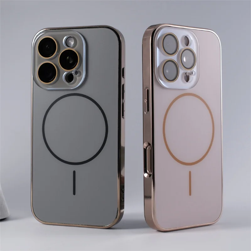 

Original Plating Bumper Wireless Charge Magsafe Phone Case For iPhone 16 15Pro 14 16Pro Max Camera Lens Protector Back Cover