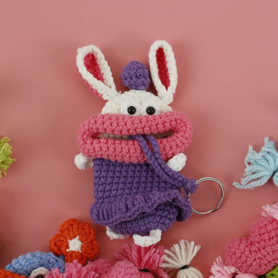 Handmade Cute Sausage Mouth Key Cover Women's Creative Crochet Key Protector Case Pulling Festive Gifts Creative Key Pouch view 4
