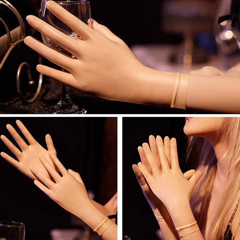 

Women Oil Glossy Tight Stocking Gloves Sexy High Elastic Transparent Ultra-Thin Clubwear Short Wrist Gloves