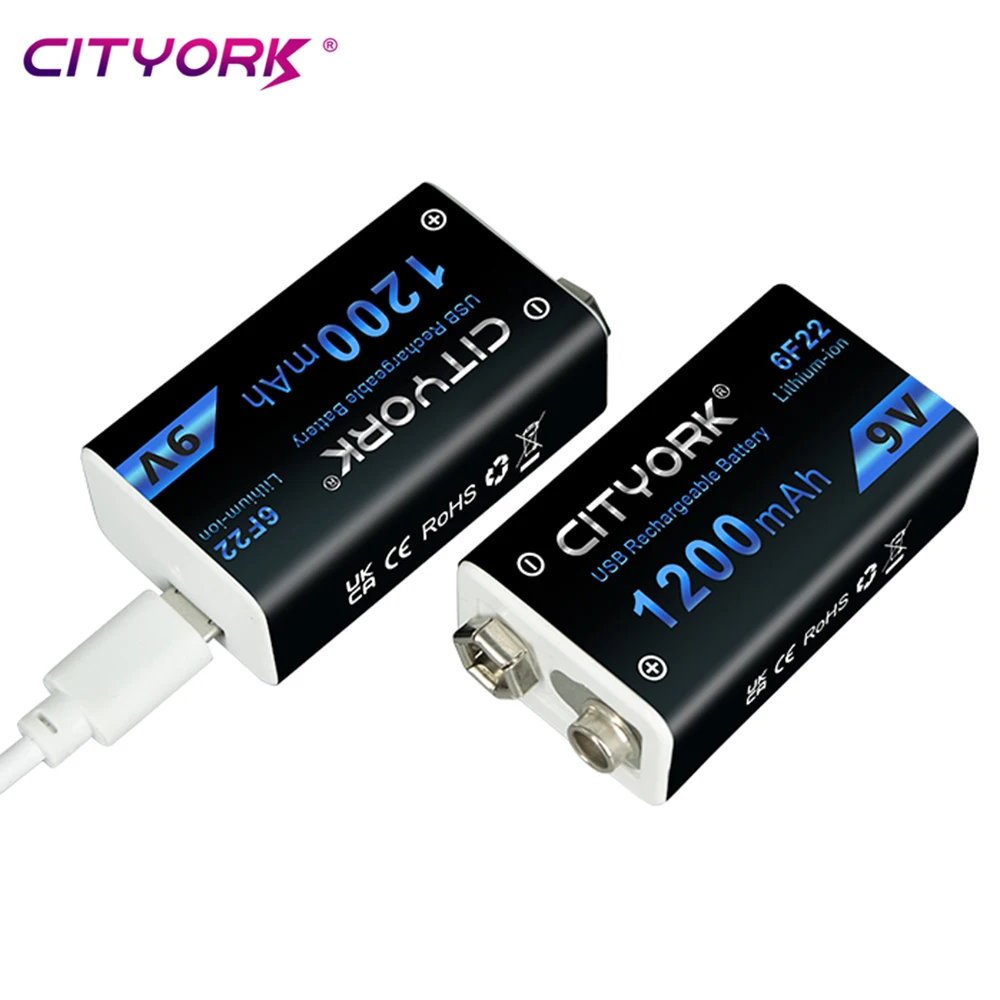 

CITYORK 1200mAh 9V Li-ion battery 6F22 Micro 9V USB Lithium Rechargeable Batteries With USB Cable For Metal Detector Microphone