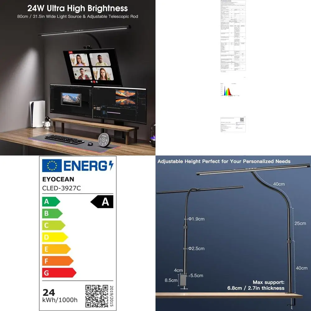 

24W Wide-Reaching Desk Lamp for Home Office, Gesture-Controlled, Dimmable, Color Temperature Adjustable, Eye-Caring LED Light