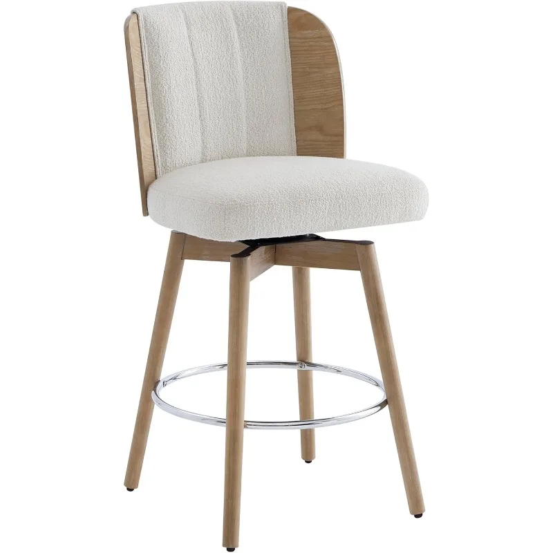 Counter Height Bar Stools Set of 2, 360° Swivel Upholstered Barstools with Back Wood Legs, 26