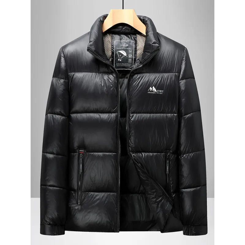 2025 invierno nuevos hombres de alta calidad cara brillante abrigo de algodón abrigo de algodón cuello alto cremallera gruesa abrigo de algodón