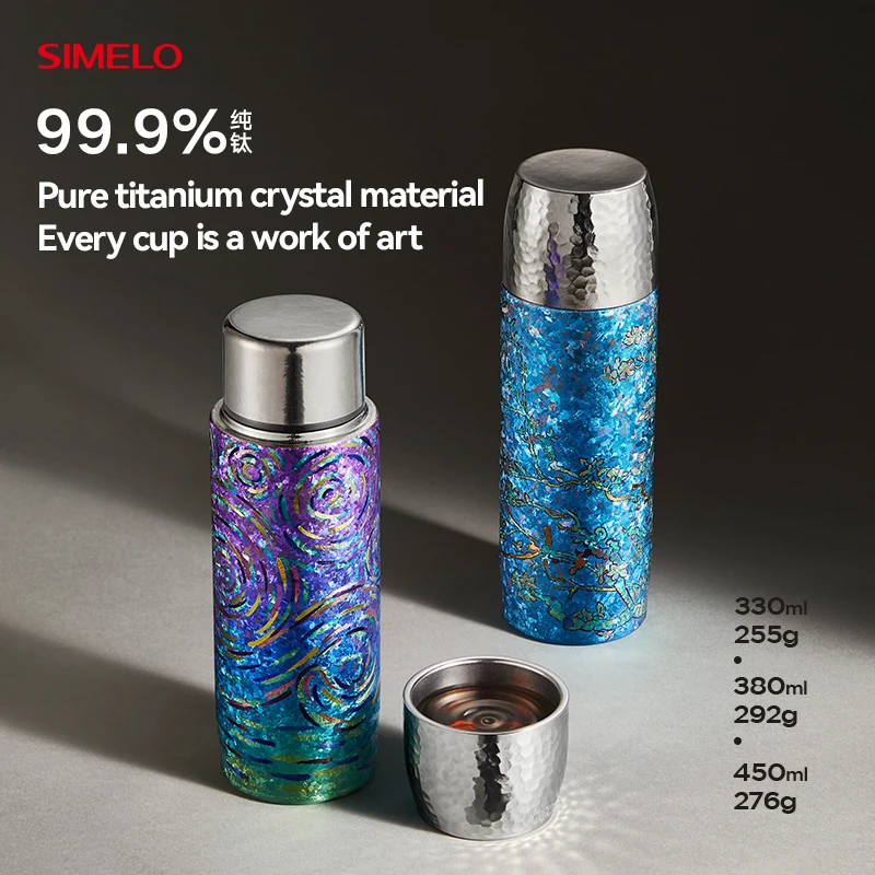 

SIMELO Изолированная чашка из чистого титана Salute to Van Gogh Burnt Blue Портативная термобутылка для воды ручной работы Термос